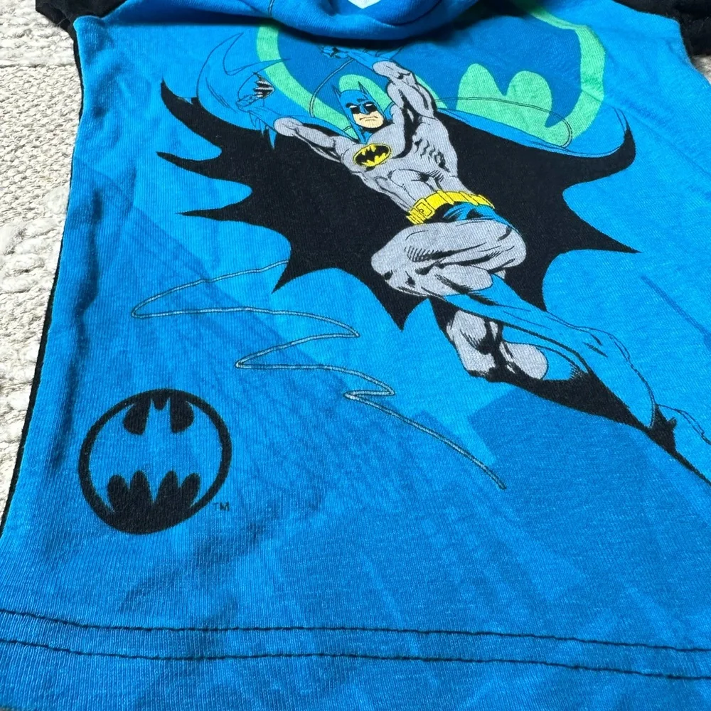 Boys Size 7 Batman Two Piece Short Sleeve Pajama Black Blue And Teal Superhero